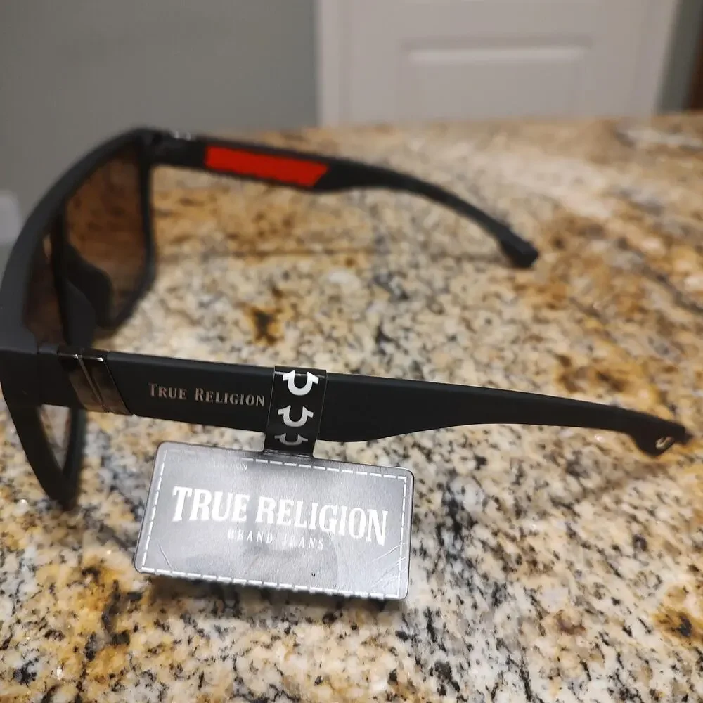 True Religion Sunglasses Mens Black Red Shield Oversized UV Protection TRM1799